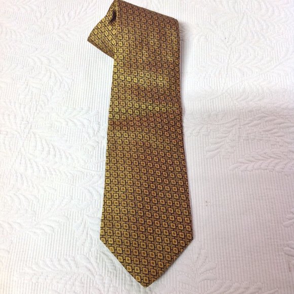 Gianfranco FERRE Geometric Gold & Blue Silk Necktie Tie - Picture 4 of 12